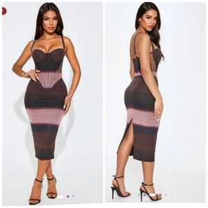 ​NWT Fashion Nova Maeve Mesh Corset Midi Dress Holiday Party  XL Bodycon Sexy
